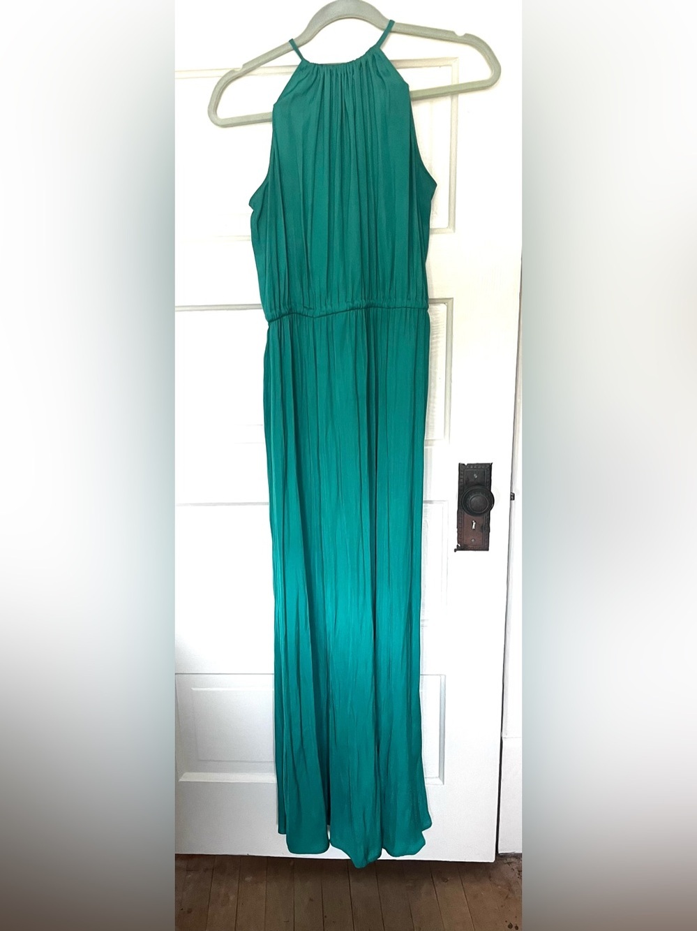 LOFT Emerald Green Halter Maxi Dress | Pleated | Size Small